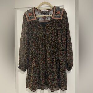 ZARA Spanish Black Red and Yellow with Embroidered Flowers Dress | Size M